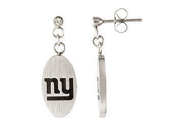 Stainless Steel New York Giants Logo Dangle Earrings - 27.60MM X 10.00MM