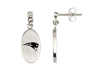 Stainless Steel New England Patriots Logo Dangle Earrings - 27.60MM X 10.00MM