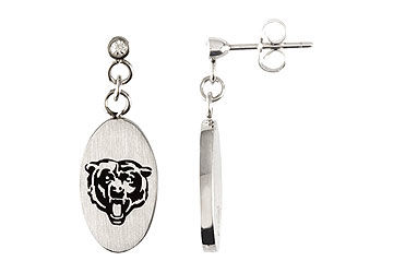 Stainless Steel Chicago Bears Logo Dangle Earrings - 27.60MM X 10.00MM