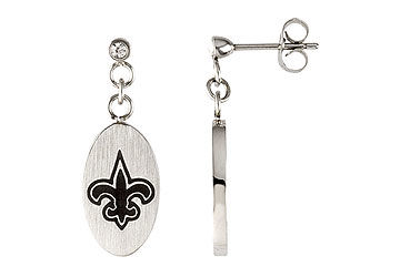 Stainless Steel New Orleans Saints Logo Dangle Earrings - 27.60MM X 10.00MM