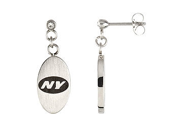 Stainless Steel New York Jets Logo Dangle Earrings - 27.60MM X 10.00MM