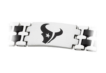 Stainless Steel and Rubber Houston Texans Team Logo Bracelet - 8 Inch