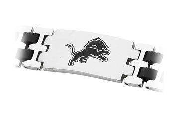 Stainless Steel and Rubber Detroit Lions Team Logo Bracelet - 8 Inch