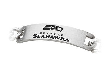 Stainless Steel Seattle Seahawks Team Name and Logo ID Bracelet - 8 Inch