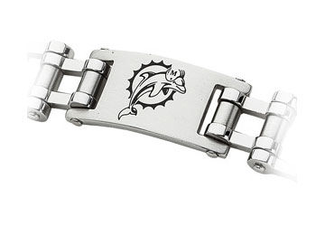 Stainless Steel Miami Dolphins Team Logo Bracelet - 8 Inch