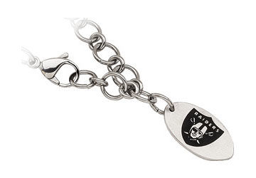 Stainless Steel Oakland Raiders Dangle Logo Bracelet - 8 Inch