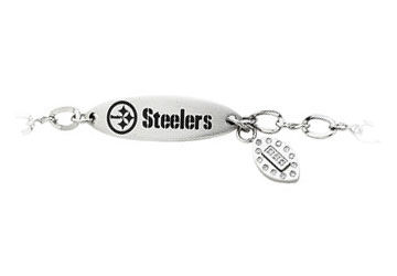 Stainless Steel Pittsburgh Steelers Team Name and Logo Dangle Bracelet - 7.5 Inch