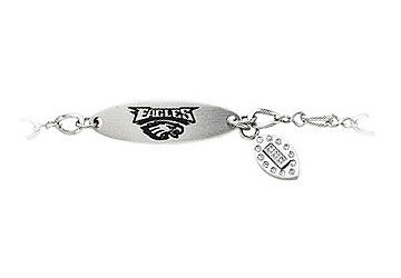 Stainless Steel Philadelphia Eagles Team Name and Logo Dangle Bracelet - 7.5 Inch