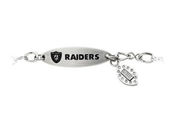 Stainless Steel Oakland Raiders Team Name and Logo Dangle Bracelet - 7.5 Inch