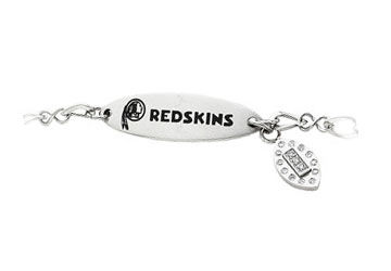 Stainless Steel Washington Redskins Team Name and Logo Dangle Bracelet - 7.5 Inch