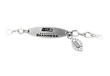 Stainless Steel Seattle Seahawks Team Name and Logo Dangle Bracelet - 7.5 Inch