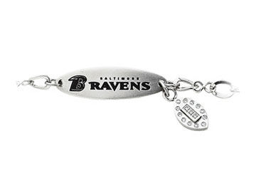 Stainless Steel Baltimore Ravens Team Name and Logo Dangle Bracelet - 7.5 Inch