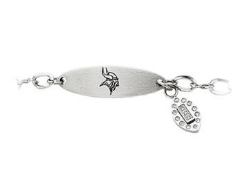 Stainless Steel Minnesota Vikings Team Name and Logo Dangle Bracelet - 7.5 Inch