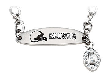 Stainless Steel Cleveland Browns Team Name and Logo Dangle Bracelet - 7.5 Inch