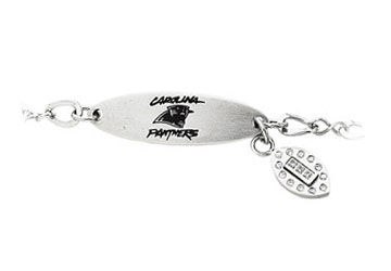 Stainless Steel Carolina Panthers Team Name and Logo Dangle Bracelet - 7.5 Inch