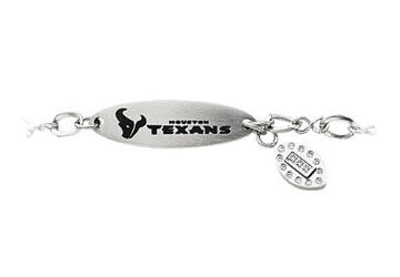 Stainless Steel Houston Texans Team Name and Logo Dangle Bracelet - 7.5 Inch