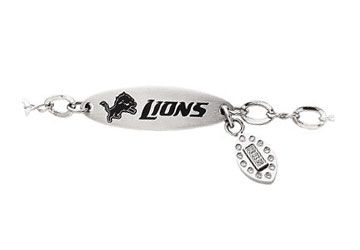 Stainless Steel Detroit Lions Team Name and Logo Dangle Bracelet - 7.5 Inch