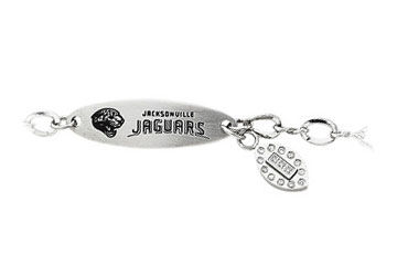 Stainless Steel Jacksonville Jaguars Team Name and Logo Dangle Bracelet - 7.5 Inch