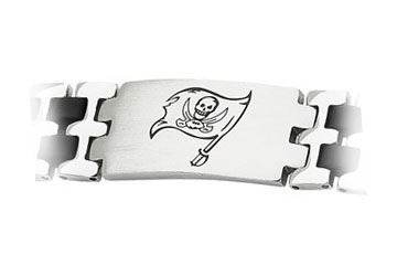 Stainless Steel and Rubber Tampa Bay Bucs Team Logo Bracelet - 8 Inch