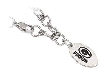 Stainless Steel Green Bay Packers Logo Dangle Bracelet - 8 Inches