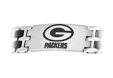 Stainless Steel and Rubber Green Bay Packers Team Logo Bracelet - 8 Inch