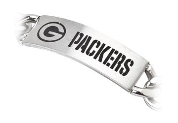 Stainless Steel Green Bay Packers Team Name and Logo ID Bracelet - 8 Inch