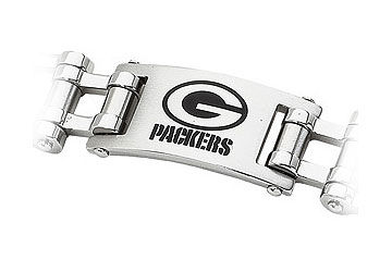 Stainless Steel Green Bay Packers Team Name and Logo ID Bracelet - 8 Inch