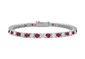 Sterling Silver Round GF Bangkok Ruby and Cubic Zirconia Tennis Bracelet 2.00 CT TGW