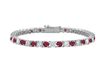 Sterling Silver Round GF Bangkok Ruby and Cubic Zirconia Tennis Bracelet 5.00 CT TGW