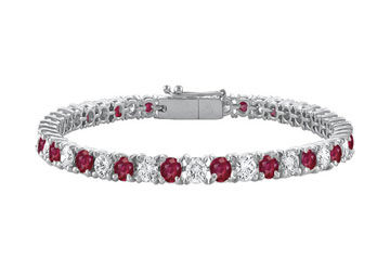 Sterling Silver Round GF Bangkok Ruby and Cubic Zirconia Tennis Bracelet 10.00 CT TGW