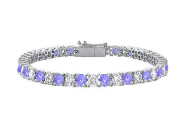 Sterling Silver Round Created Tanzanite and Cubic Zirconia Tennis Bracelet 7.00 CT TGW