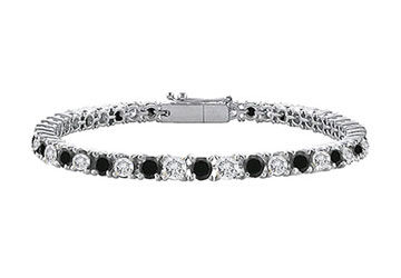 Black and White Diamond Prong-Set Tennis Bracelet  14K White Gold  3.00 CT Diamonds