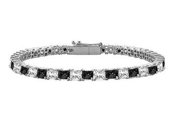 14K White Gold Black and White Diamond Princess Cut Tennis Bracelet 2.00 CT TDW