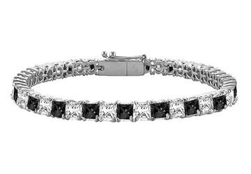 Black and White Diamond Princess-Cut Tennis Bracelet  14K White Gold  5.00 CT Diamonds