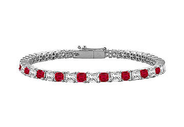 Ruby  Diamond Princess Cut Platinum Tennis Bracelet 2.00 CT TGW