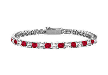 Ruby  Diamond Princess Cut Platinum Tennis Bracelet 3.00 CT TGW