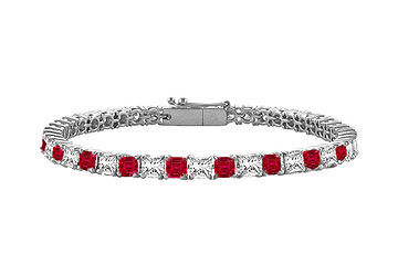 Ruby  Diamond Princess Cut Platinum Tennis Bracelet 4.00 CT TGW