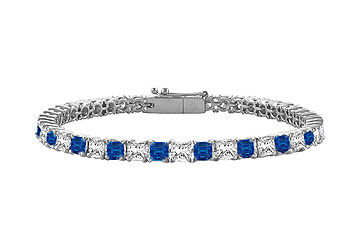 Blue Sapphire  Diamond Princess Cut Platinum Tennis Bracelet 4.00 CT TGW