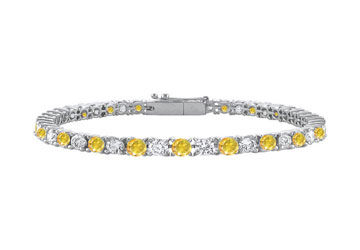 14K White Gold  Yellow Sapphire and Cubic Zirconia Prong-Set Tennis Bracelet 2.00 CT TGW