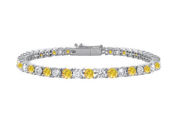 14K White Gold  Yellow Sapphire and Cubic Zirconia Prong-Set Tennis Bracelet 4.00 CT TGW