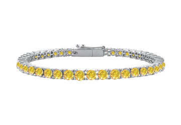 14K White Gold  Yellow Sapphire Prong-Set 4.00 CT TGW Tennis Bracelet