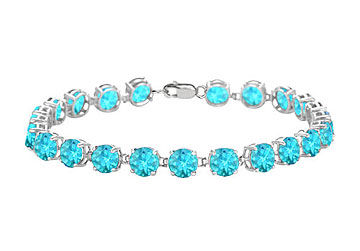 14K White Gold Prong Set Round Blue Topaz Bracelet with 12.00 CT TGW