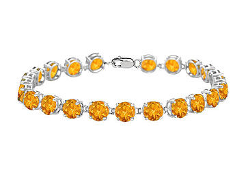 14K White Gold Prong Set Round Citrine Bracelet with 12.00 CT TGW