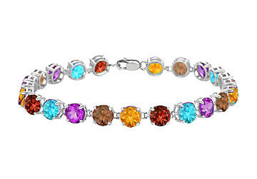 14K White Gold Prong Set Round Multi Color Gemstone Bracelet with 12.00 CT TGW