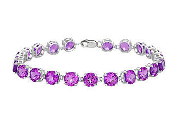 14K White Gold Prong Set Round Amethyst Bracelet with 12.00 CT TGW