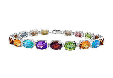 14K White Gold Prong Set Oval Multi Color Gemstone Bracelet with 15.00 CT TGW