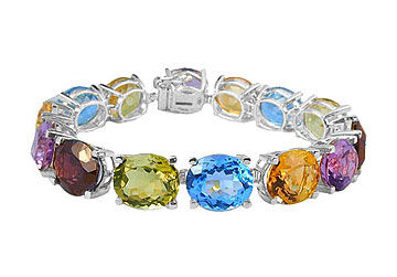 14K White Gold Prong Set Oval Multi Color Gemstone Bracelet with 50.00 CT TGW