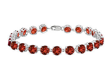 Sterling Silver Prong Set Round Garnet Bracelet with 12.00 CT TGW