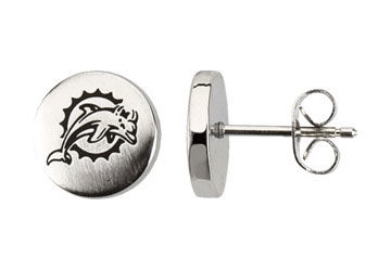 Stainless Steel Miami Dolphins Logo Stud Earrings - 10.00MM X 10.00MM