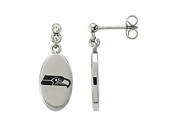 Stainless Steel Seattle Seahawks Logo Dangle Earrings - 27.60MM X 10.00MM